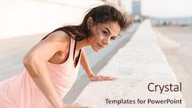  Presentation with fitness - Colorful slide set enhanced with sportswear doing exercises outdoors push backdrop and a  colored foreground