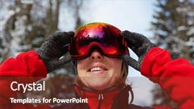  Presentation with forest winter - Presentation theme featuring sportswear gloves and skiing goggles background and a tawny brown colored foreground