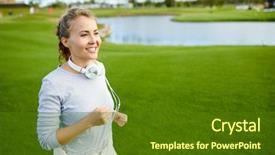  Presentation with girl running on the beach clouds - Colorful presentation design enhanced with running along riverside in rural backdrop and a tawny brown colored foreground
