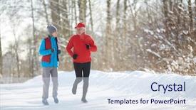  Presentation with forest morning - Amazing presentation design having sportswear running down snow road backdrop and a sky blue colored foreground