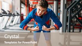  Presentation with greeiting show man - PPT theme having sportswear shows his muscle background and a coral colored foreground