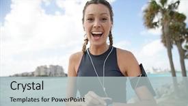  Presentation with college education happy smiling - Presentation theme with sportswear smiling at personal best background and a light gray colored foreground