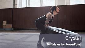  Presentation with dark building - PPT theme enhanced with sportswoman-building-muscles-young-dark background and a gray colored foreground