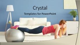  Presentation with exercises - Audience pleasing PPT layouts consisting of sportswoman doing exercises with ball backdrop and a  colored foreground