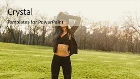  Presentation with prosthesis - PPT theme featuring sportswoman in tracksuit with prosthesis background and a  colored foreground