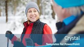  Presentation with talk - Slide set enhanced with sportswoman looking at her spouse background and a ocean colored foreground