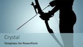  Presentation with archery - Slides with sportswoman practicing archery against grey vignette background and a light blue colored foreground