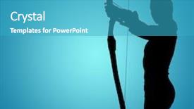  Presentation with archery - Slides enhanced with sportswoman practicing archery on a white background against blue vignette background background and a teal colored foreground