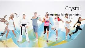  Presentation with discus throw - Colorful presentation enhanced with sportswoman practicing discus throw backdrop and a sky blue colored foreground