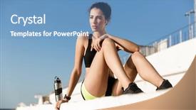  Presentation with water bottle - Colorful presentation enhanced with sportswoman resting outdoors holding bottle backdrop and a teal colored foreground