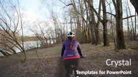  Presentation with rides - Amazing slide set having sportswoman-rides-bicycle-at-park backdrop and a dark gray colored foreground