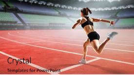  Presentation with running race - Slide deck enhanced with sportswoman running race mixed media background and a  colored foreground