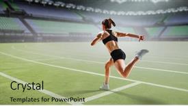  Presentation with running race - Amazing slide deck having sportswoman running race mixed media backdrop and a mint green colored foreground
