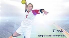  Presentation with handball - Beautiful theme featuring sportswoman throwing a ball backdrop and a sky blue colored foreground