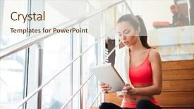  Presentation with medical procedure simulation using blood - PPT theme enhanced with sportswoman using tablet after training background and a sky blue colored foreground