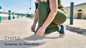  Presentation with sportswear - Slide set enhanced with sportswoman-wearing-sportswear-tying background and a lemonade colored foreground