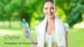  Presentation with water sports - Amazing presentation design having sportswoman with towel and bottle of water concept of healthy lifestyle and sports backdrop and a mint green colored foreground