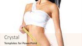  Presentation with tape measure - Presentation theme consisting of sporty beautiful woman with measure tape - studio shot background and a lemonade colored foreground