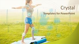  Presentation with heart rate monitor - Amazing slide deck having sporty blonde doing yoga on exercise mat against heart rate monitor backdrop and a cream colored foreground