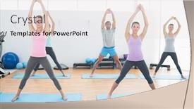  Presentation with class - Colorful theme enhanced with sporty class doing pilate exercises in the fitness studio backdrop and a light gray colored foreground