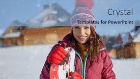  Presentation with snowboard - Colorful PPT theme enhanced with sporty-female-holds-snowboard backdrop and a light blue colored foreground