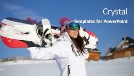  Presentation with snowboard - Presentation design consisting of sporty-female-holds-snowboard background and a ocean colored foreground