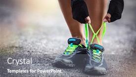  Presentation with tie shoelaces - Slide set consisting of sporty-female-runs-outdoor-photo background and a gray colored foreground