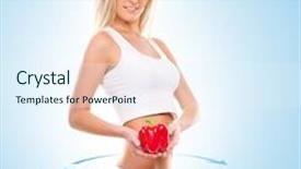  Presentation with healthy nutrition - Cool new PPT theme with sporty fit and sporty woman with the arrows cycle and the pepper in her hands healthy eating vitamins and nutrition concept backdrop and a sky blue colored foreground