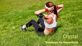  Presentation with sporty - Beautiful slide set featuring sporty-girl-doing-situps backdrop and a tawny brown colored foreground