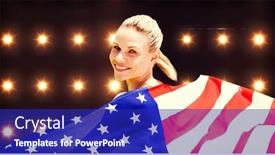  Presentation with spotlight - Theme enhanced with sporty girl holding an american flag against composite image of orange spotlight background and a royal blue colored foreground