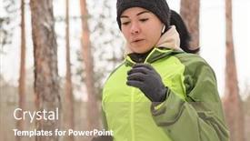  Presentation with forest winter - Cool new slides with sporty-girl-in-ear-buds backdrop and a coral colored foreground