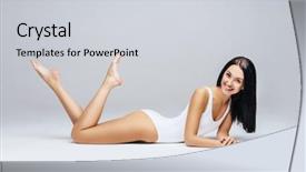  Presentation with weight loss lose text - Amazing presentation design having sporty girl in white swimsuit backdrop and a  colored foreground