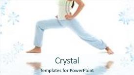  Presentation with warrior - Beautiful presentation theme featuring sporty girl practicing virabhadrasana warrior pose on white sand backdrop and a sky blue colored foreground