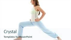  Presentation with warrior - Amazing presentation theme having sporty girl practicing virabhadrasana warrior backdrop and a sky blue colored foreground