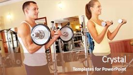  Presentation with strength - PPT theme with sporty man and woman training background and a coral colored foreground