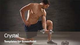  Presentation with exercises - Colorful slide deck enhanced with sporty man doing exercises with dumbbells in gym backdrop and a gray colored foreground
