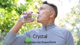  Presentation with drinking water - Audience pleasing PPT theme consisting of sporty man drinking cool water backdrop and a light blue colored foreground
