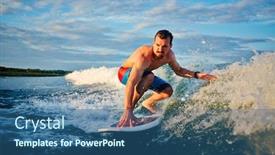  Presentation with sporty - Colorful slides enhanced with sporty-man-surfboarding backdrop and a ocean colored foreground