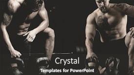  Presentation with workout - Beautiful PPT theme featuring sporty-men-workout-with-kettle backdrop and a dark gray colored foreground