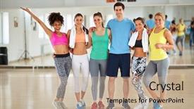  Presentation with group training - Audience pleasing presentation theme consisting of sporty people on fitness class backdrop and a coral colored foreground