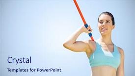  Presentation with woman outlaw - PPT theme consisting of sporty posing with her javelin background and a sky blue colored foreground
