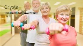  Presentation with rehabilitation - Cool new theme with sporty-senior-group-with-dumbbells backdrop and a yellow colored foreground