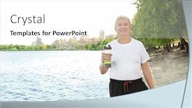  Presentation with protein shake - Slide deck with sporty senior man with protein shake outdoors background and a white colored foreground