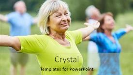  Presentation with stretch - Colorful PPT theme enhanced with sporty-seniors-stretch-out backdrop and a yellow colored foreground