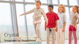  Presentation with physical education - Slide deck having sporty-students-balance background and a soft green colored foreground