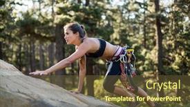  Presentation with rock climbing - Amazing presentation having sporty woman climbing a rock on the wood backdrop and a tawny brown colored foreground