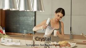  Presentation with healthy - Presentation theme with sporty woman drinking healthy shake background and a  colored foreground