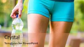  Presentation with holding bucket while water droplet - Beautiful PPT theme featuring sporty woman holding bottled water backdrop and a coral colored foreground