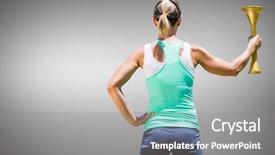  Presentation with sporty - Cool new slide set with sporty woman holding olympic torch backdrop and a gray colored foreground