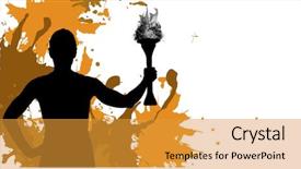  Presentation with sporty - Cool new theme with sporty woman holding torch backdrop and a gold colored foreground